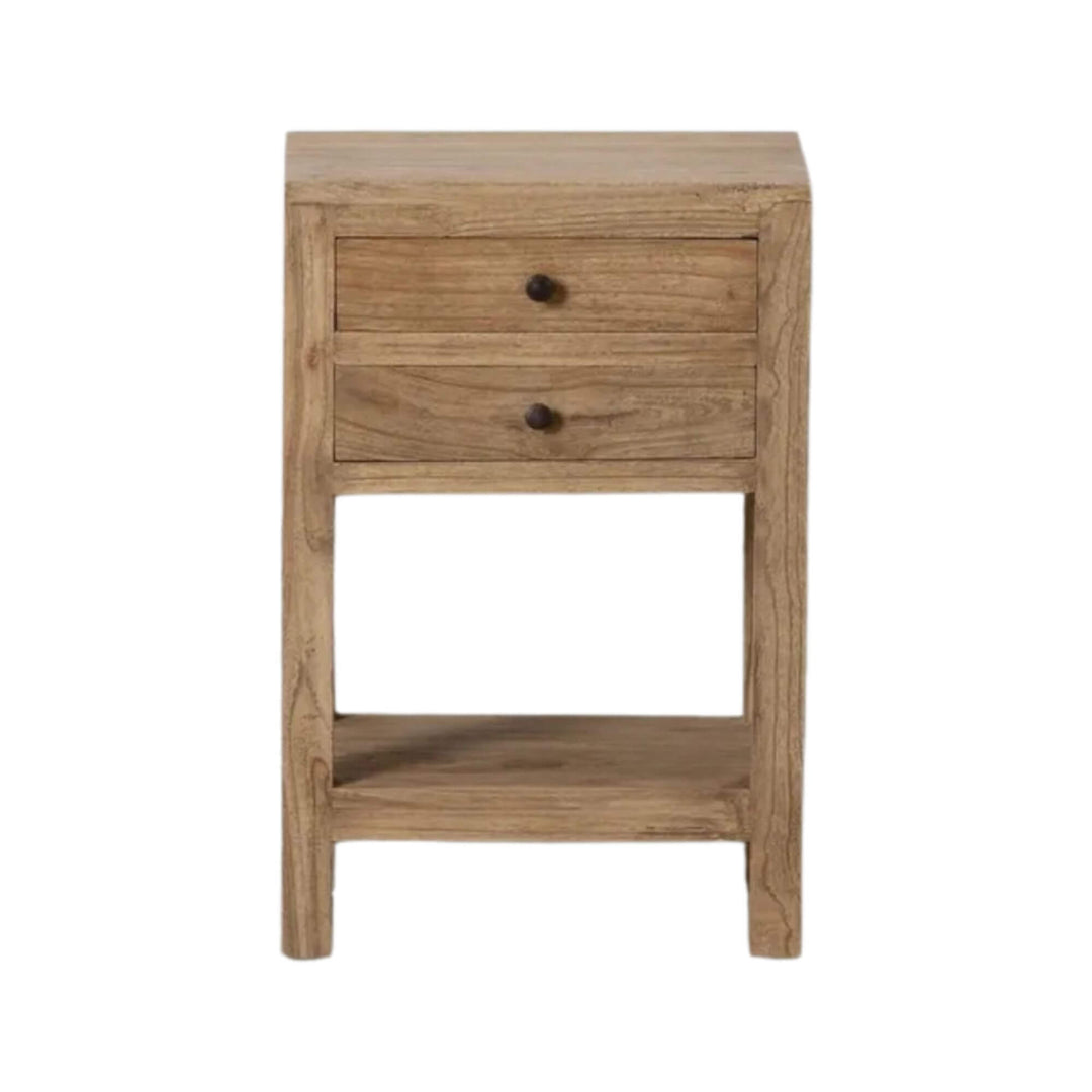 Front view of the bedside table highlighting its compact proportions and practical storage design.