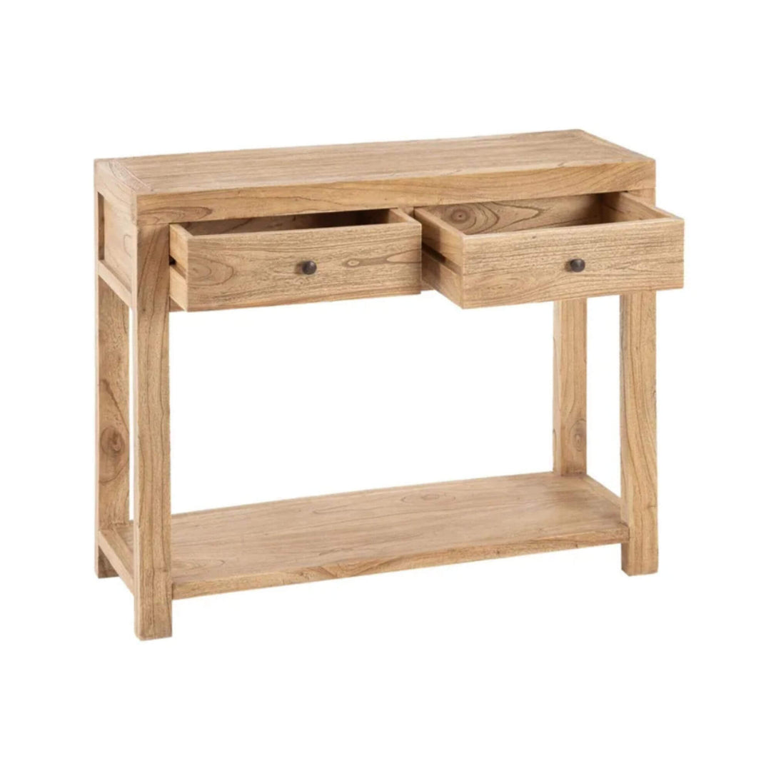 Wooden console table with storage drawers and lower shelf