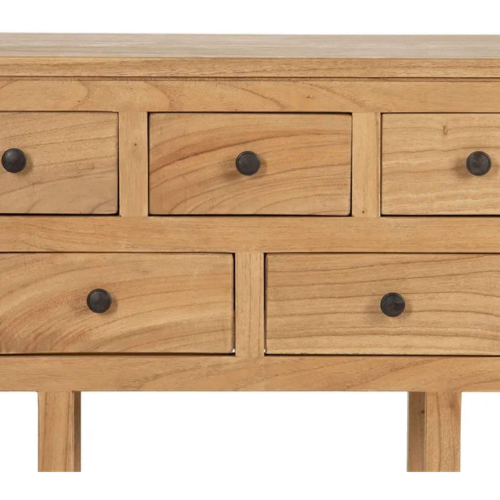 Close-up of drawer detail with round metal knob