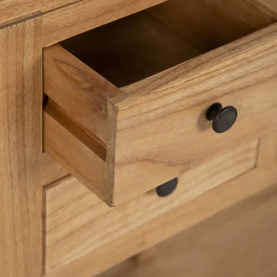 Close-up of drawer detail with round metal knob