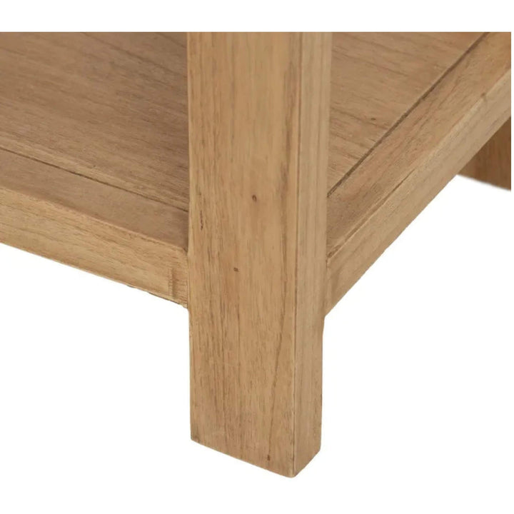 View of bottom shelf and leg