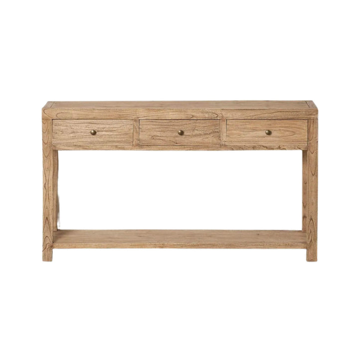 Front view of the console table highlighting its clean proportions and practical storage design.