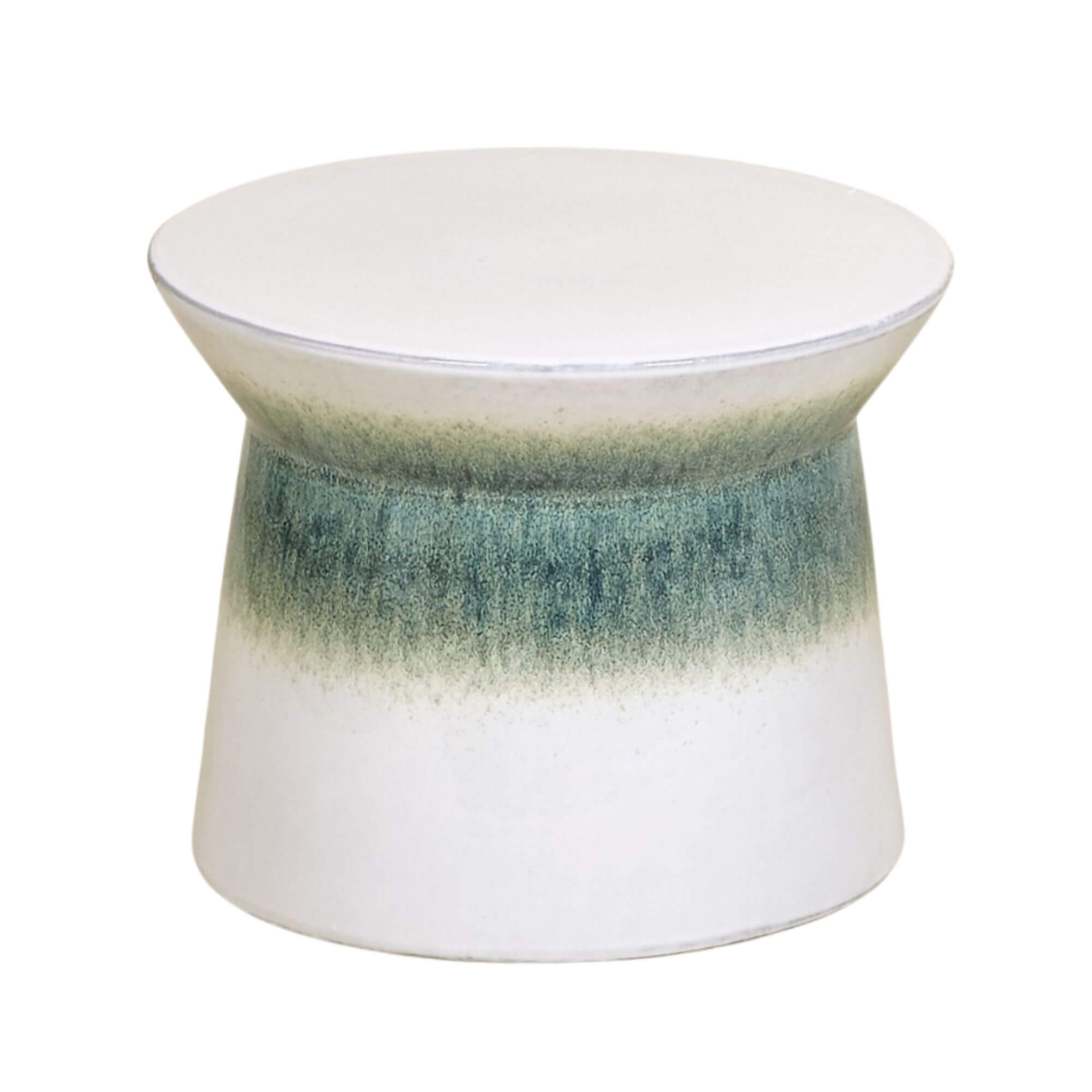 Mistral Ceramic Stool White & Green | Decorative Ceramic Side Table ...