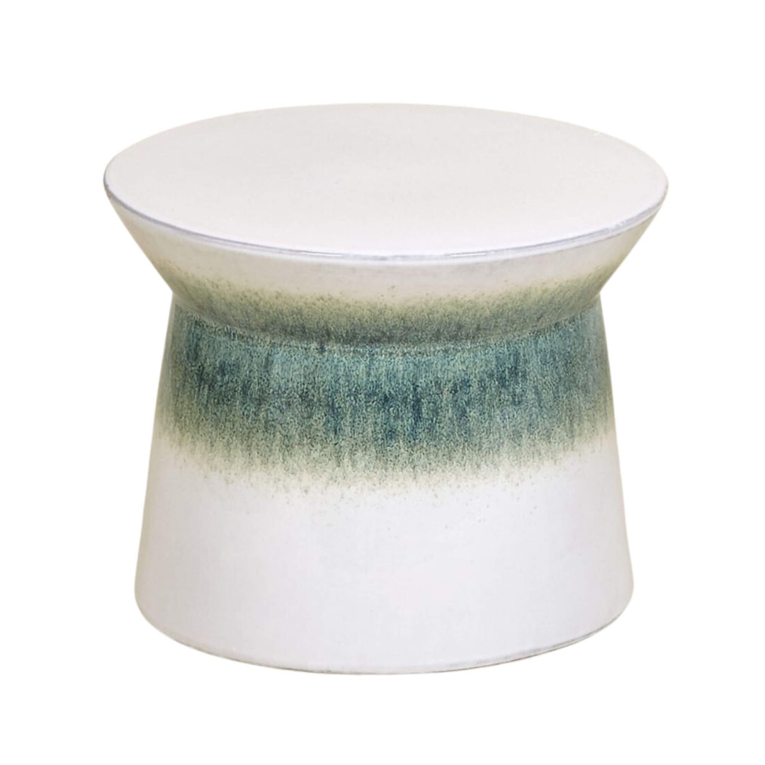 Ceramic stool with white and green gradient glaze