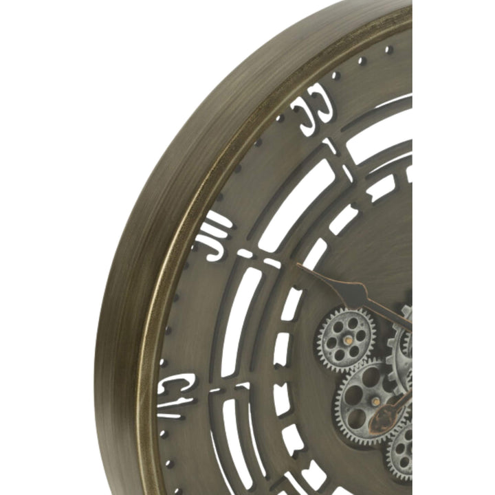 Close-up detail of the metal frame and cut-out numerals highlighting the layered design.