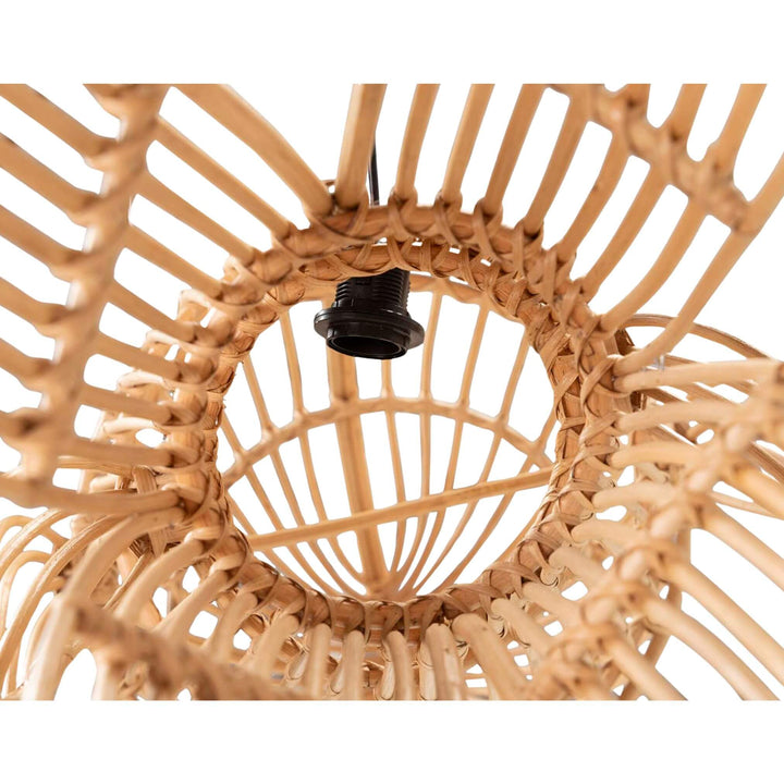 Close-up of Moby lamp rattan weave with bulb holder detail.