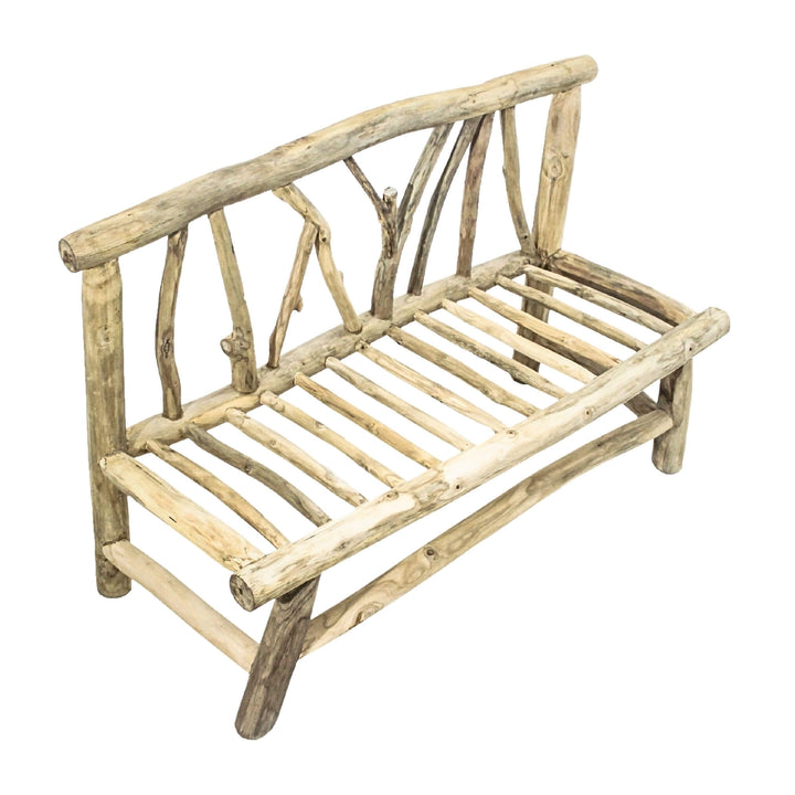 Side view of Molokai bench with exposed teak branch structure