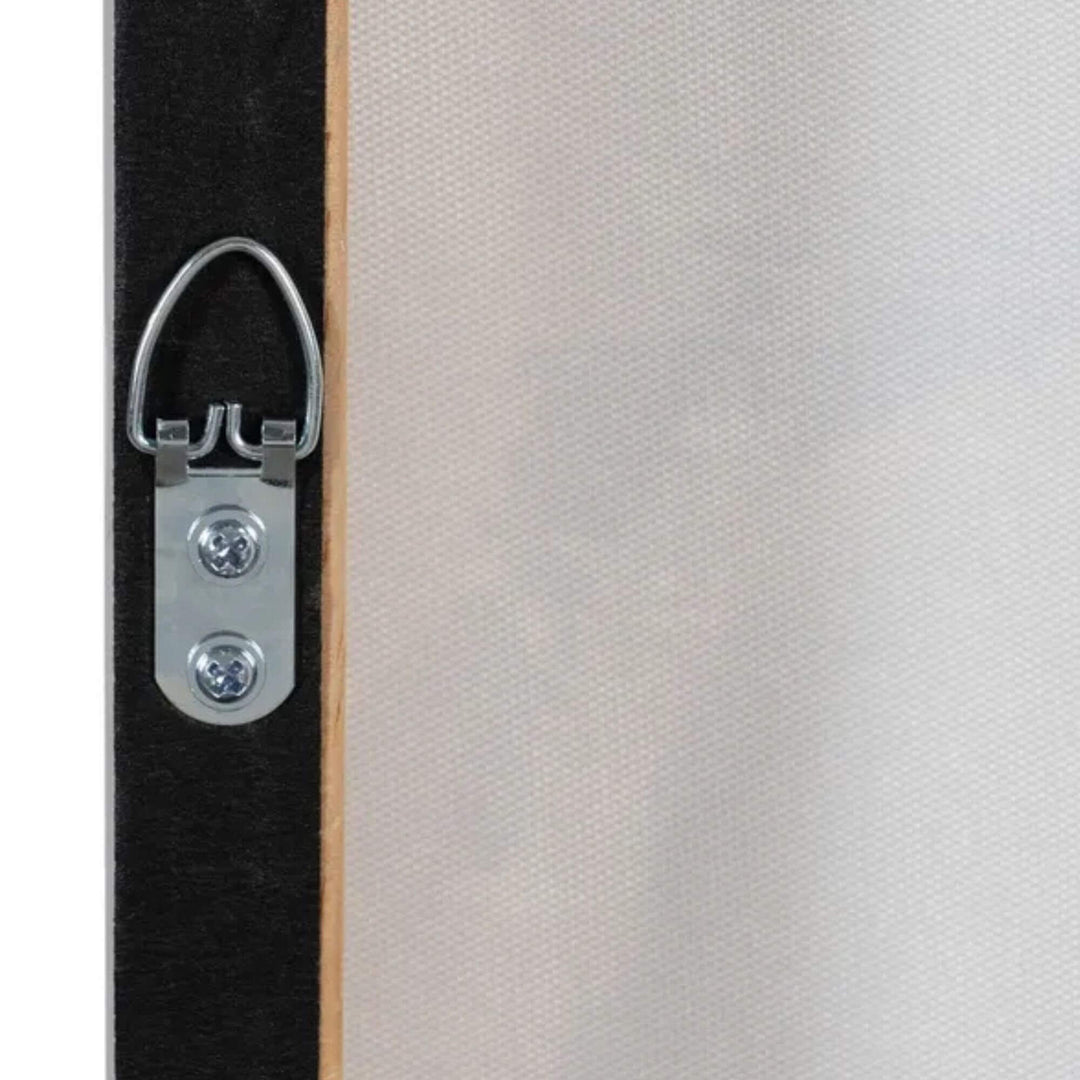 Side detail showing the wooden frame and rear hanging hardware of the Monoke Painting.