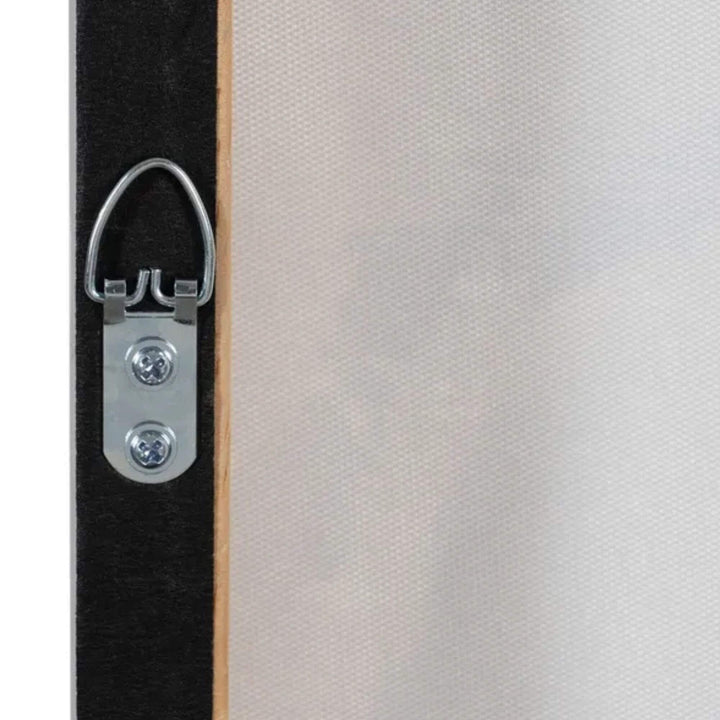 Side detail showing the wooden frame and rear hanging hardware of the Monoke Painting.