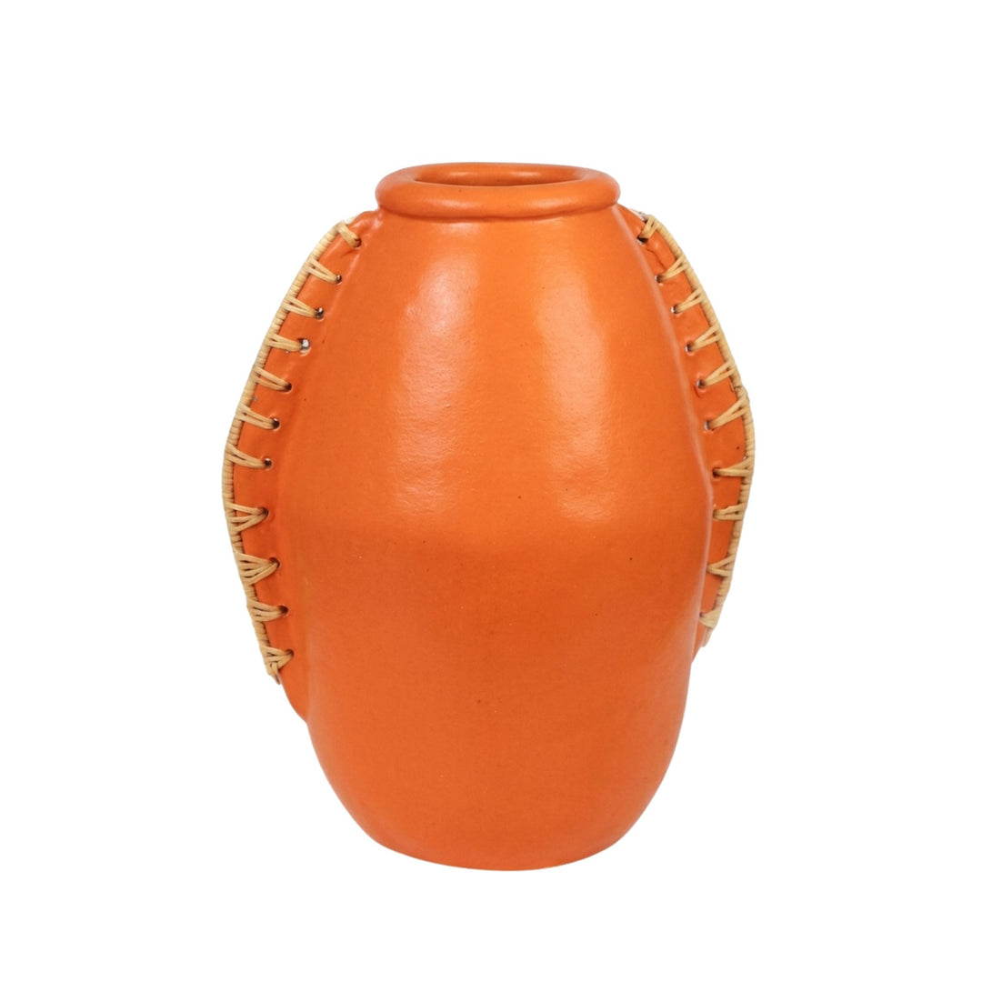 Front view of the Monsaraz ceramic orange vase showcasing its rounded handcrafted shape.