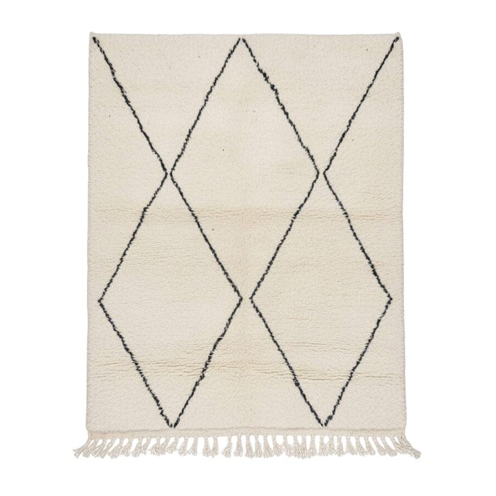 Front view of the Moroccan Rug in cream with dark diamond pattern.