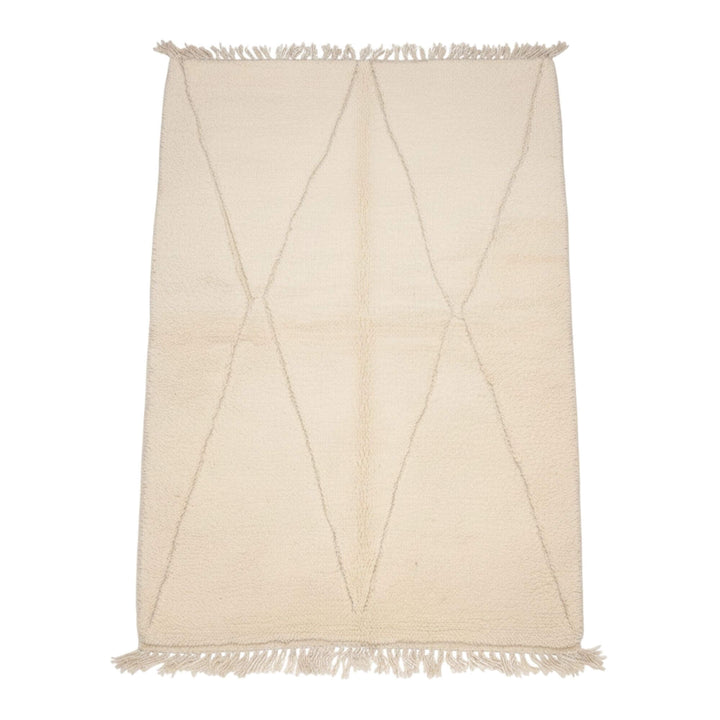 Front view of the Moroccan Rug in soft cream wool with subtle geometric line pattern.