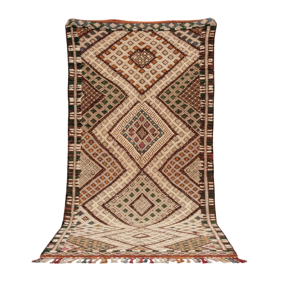 Front view of the Moroccan Rug with multicolor geometric wool pattern.
