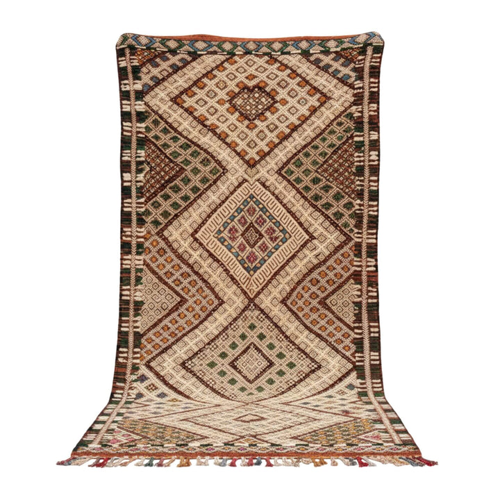 Front view of the Moroccan Rug with multicolor geometric wool pattern.