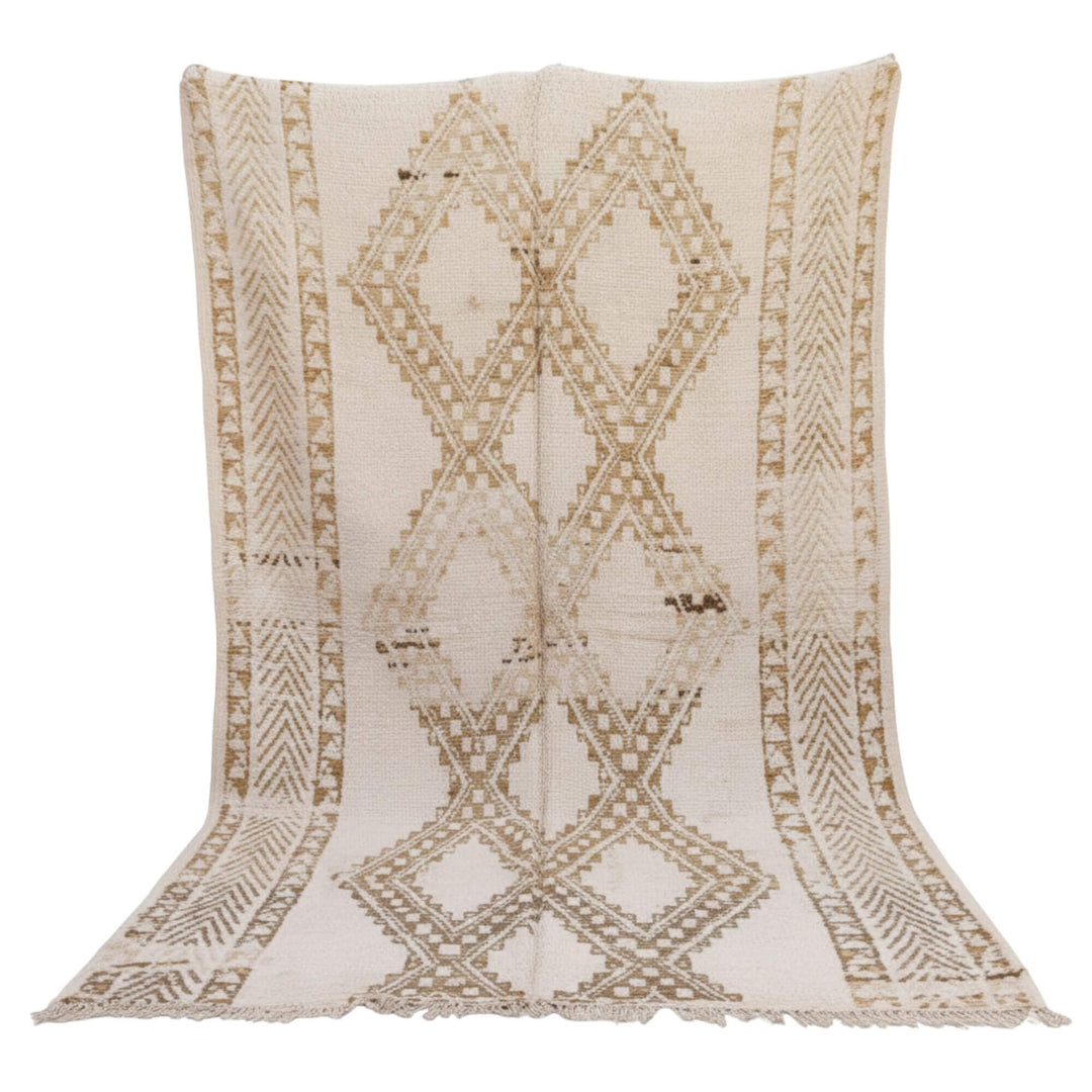 Front view of the Moroccan Rug in beige and soft brown geometric pattern.