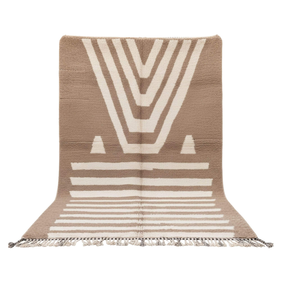 Front view of the Moroccan Rug showing the beige and cream geometric pattern.