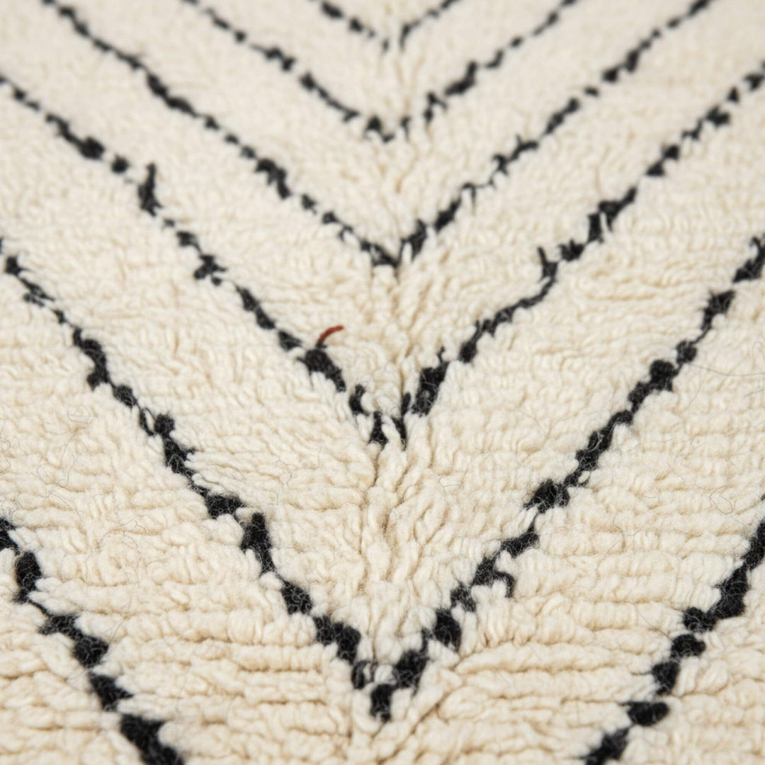 Close-up of the wool texture and chevron-style linear pattern.