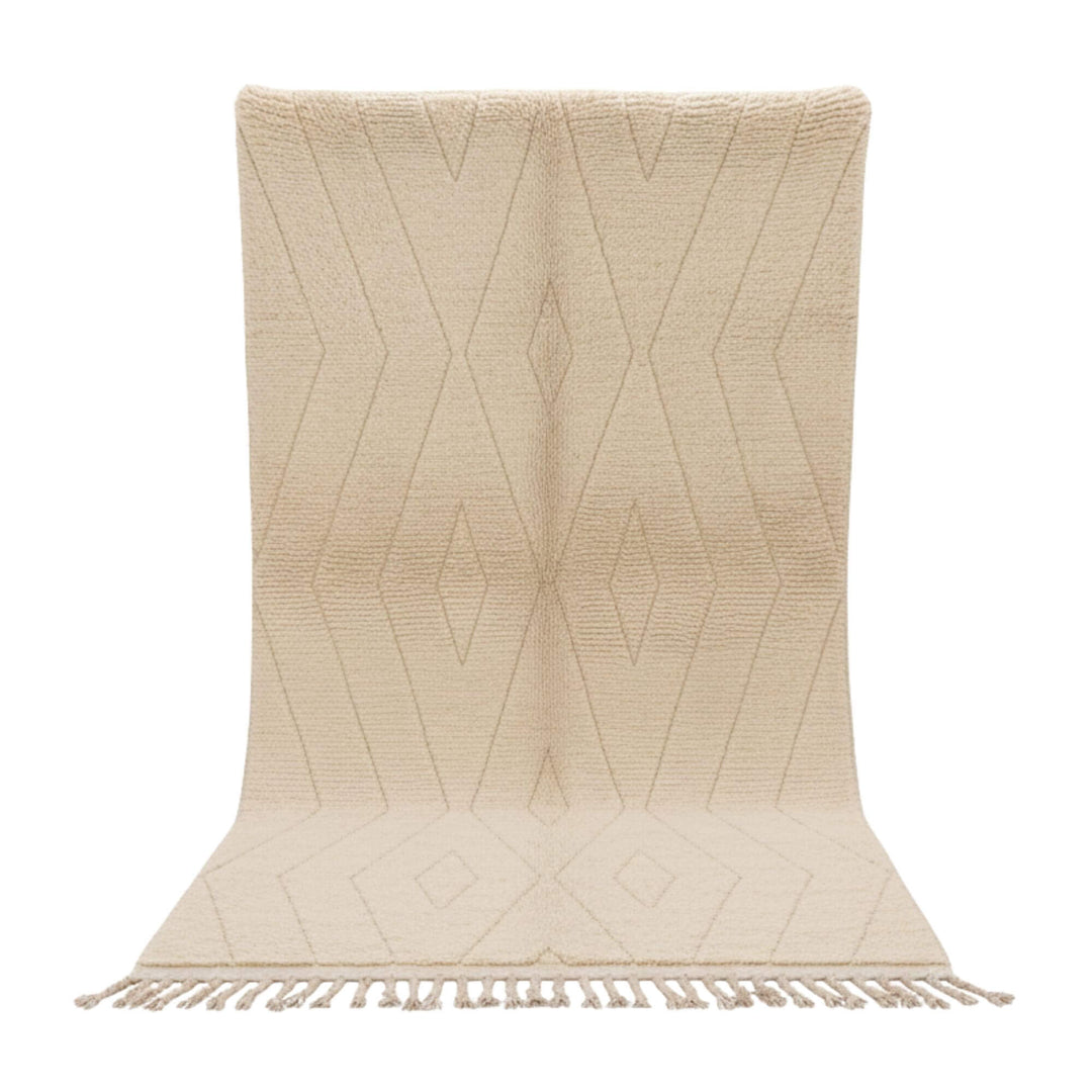 Full view of the Moroccan Rug in natural wool with soft geometric design.