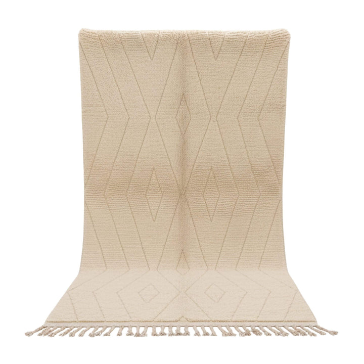 Full view of the Moroccan Rug in natural wool with soft geometric design.