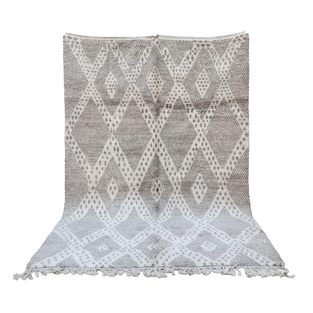 Front view of the Moroccan Rug in soft beige and cream geometric wool design.