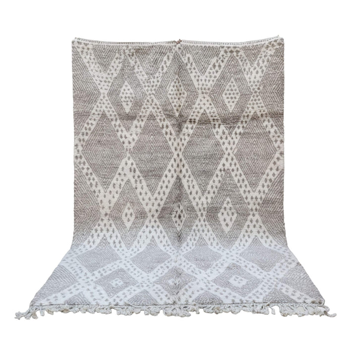 Front view of the Moroccan Rug in soft beige and cream geometric wool design.