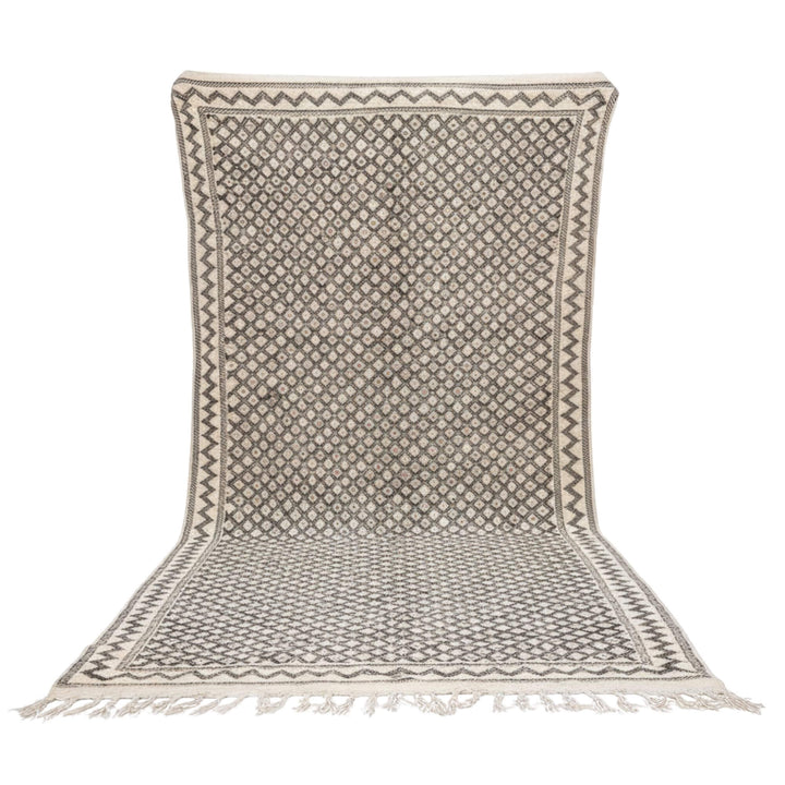 Front view of the Moroccan Rug in cream and grey geometric wool pattern.