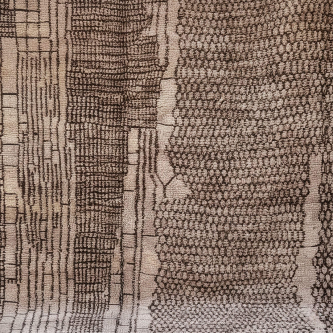 Close-up of the detailed handwoven geometric pattern on the Moroccan Rug.