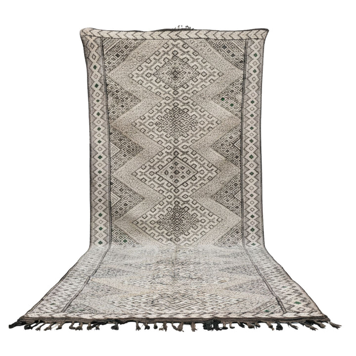 Front view of the large Moroccan rug featuring detailed Berber geometric patterns.