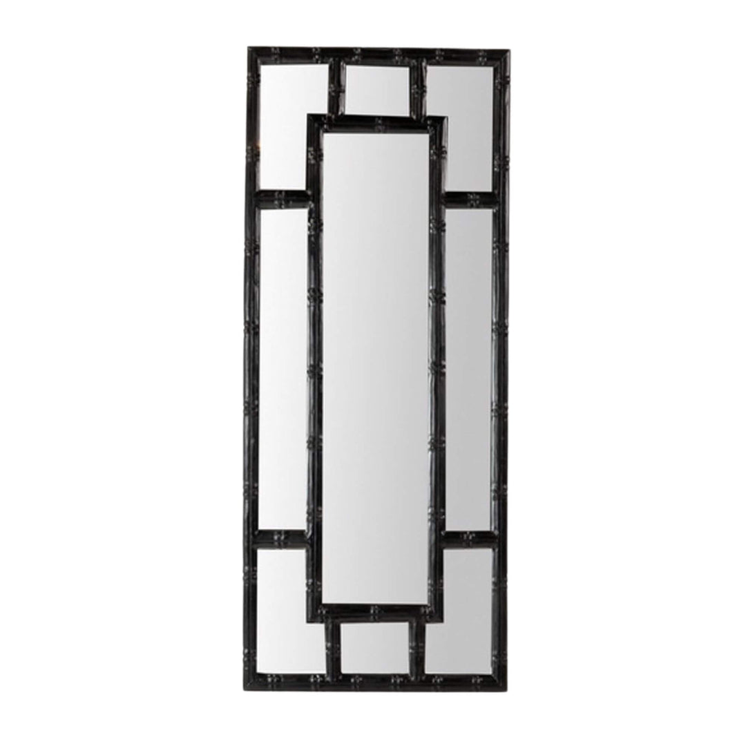 Mugambi Teak Floor Mirror with geometric black teak frame.