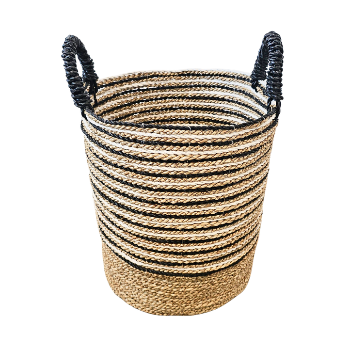 Medium Mughsayl Basket showing round shape and striped design.
