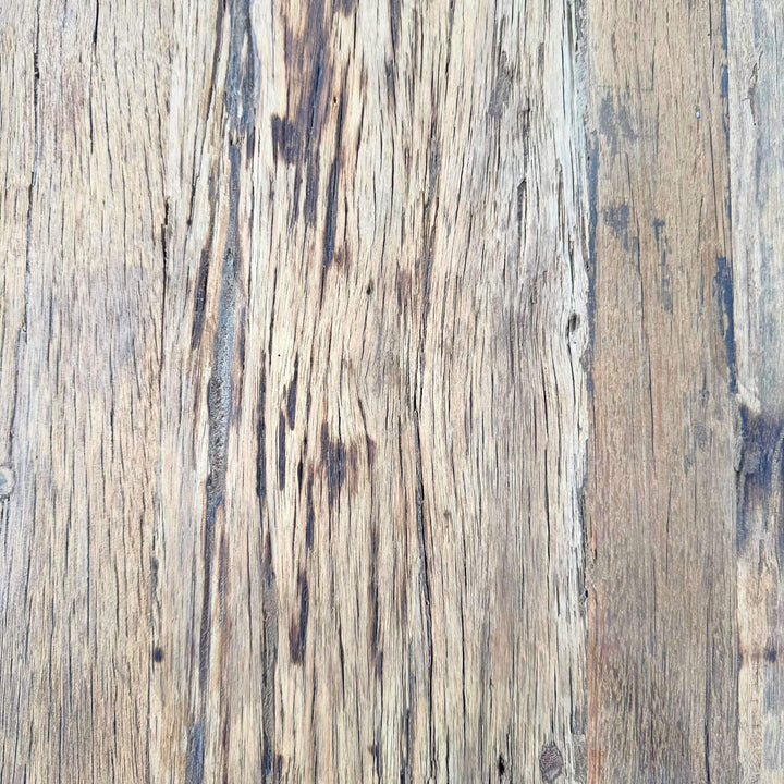 “Close-up of Munsiyari Bedside Table in reclaimed wood with drawer and cabinet, 43x34x64 cm.”