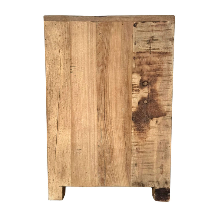 “Rustic bedside table made from natural reclaimed wood.”