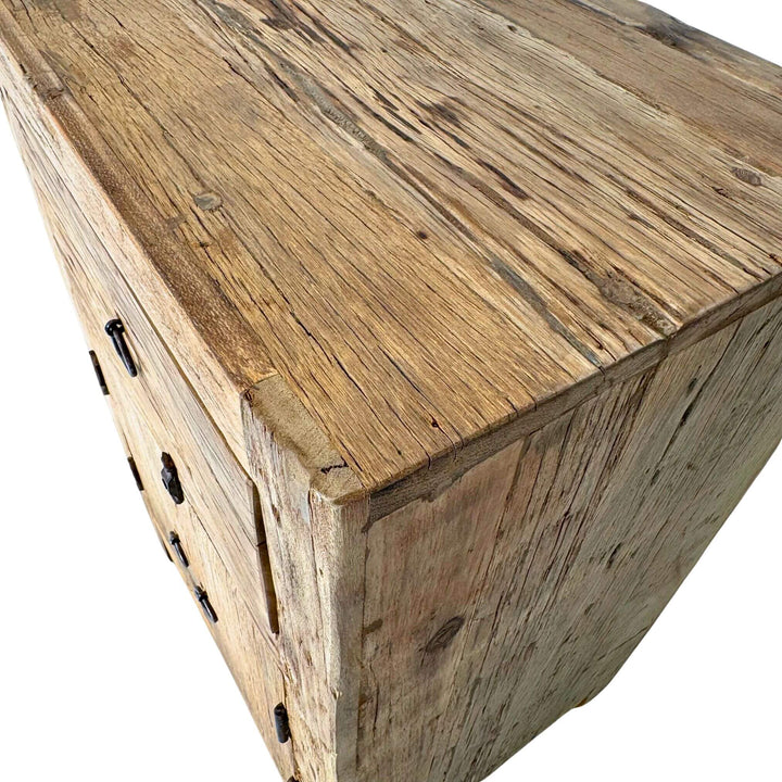 “Rustic bedside table made from natural reclaimed wood.”
