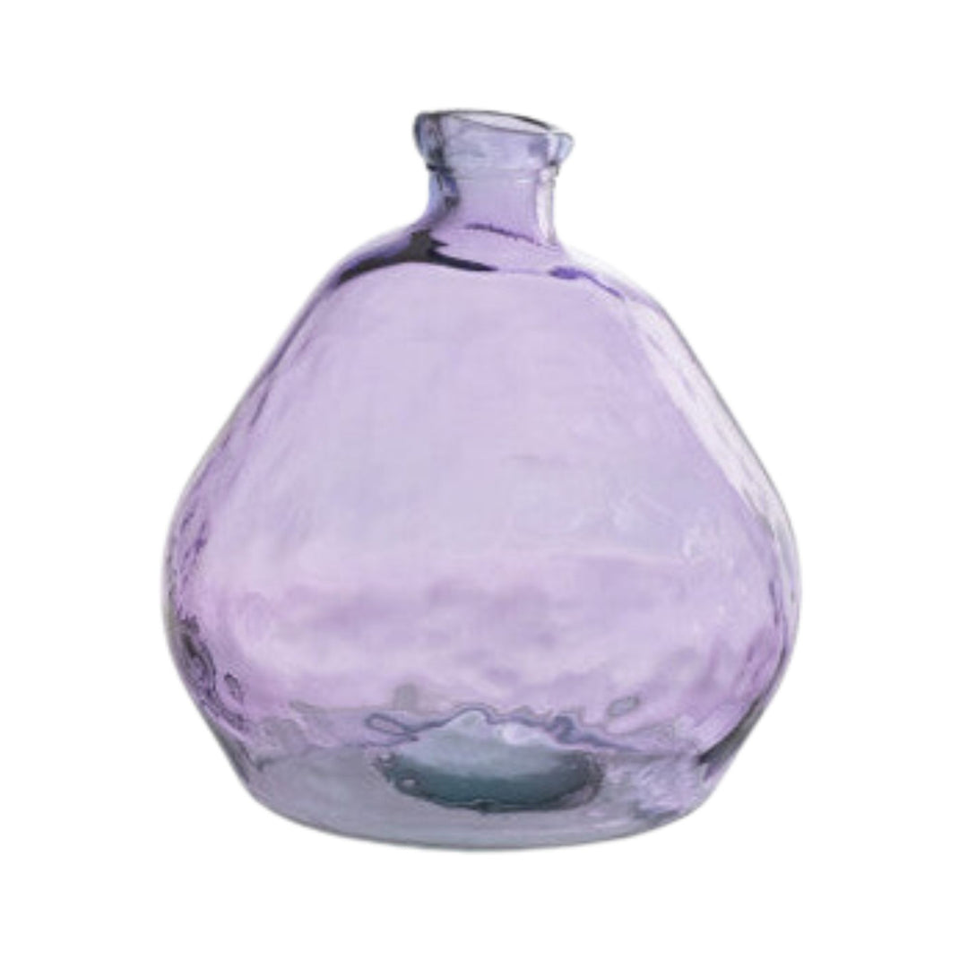 Front view of the Murano crystal vase in lila glass with rounded silhouette.