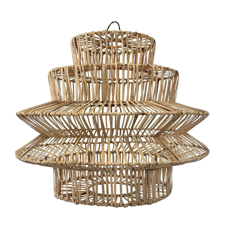 Front view of Muri Ceiling Lamp with tiered rattan structure