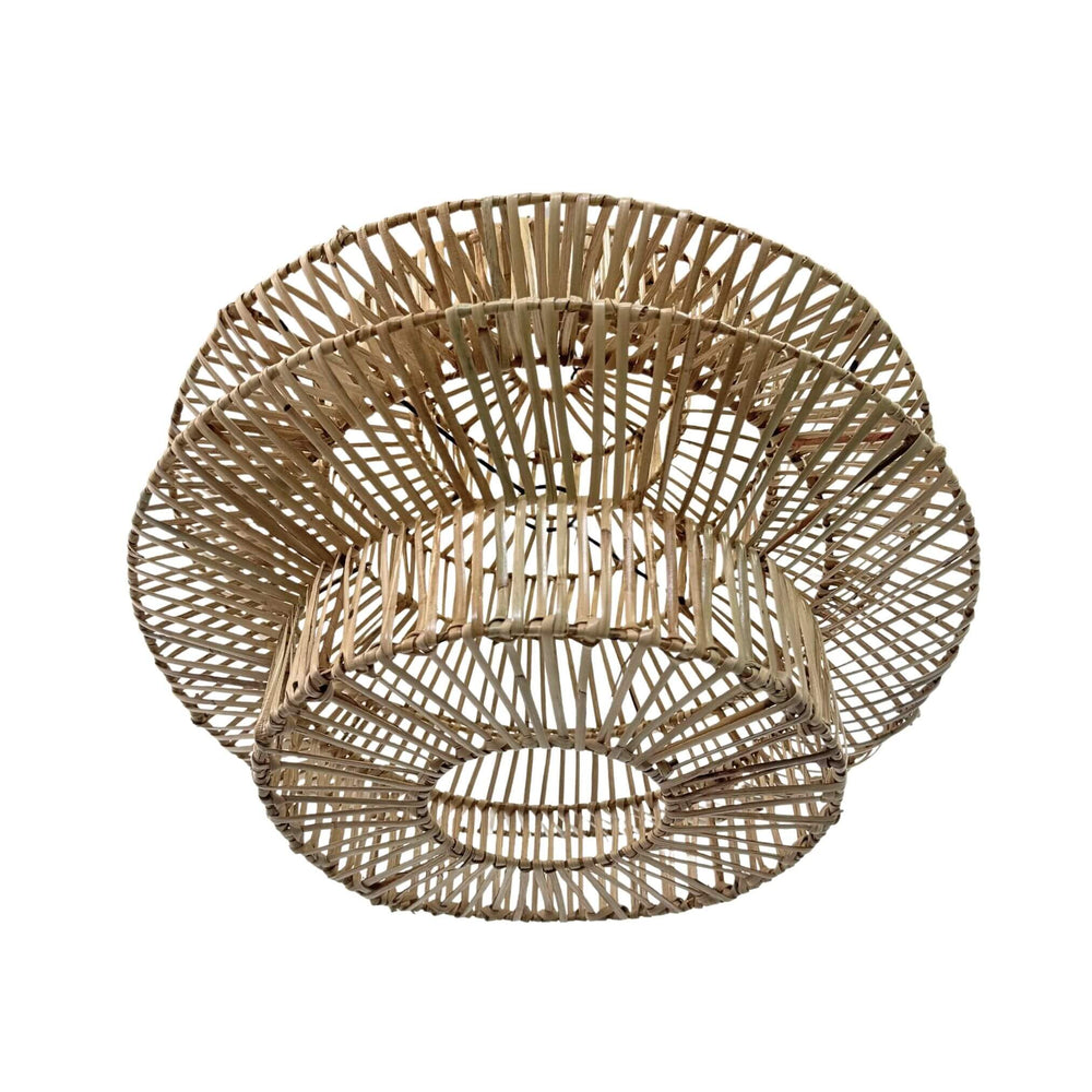 Bottom view of handwoven Muri rattan pendant shade
