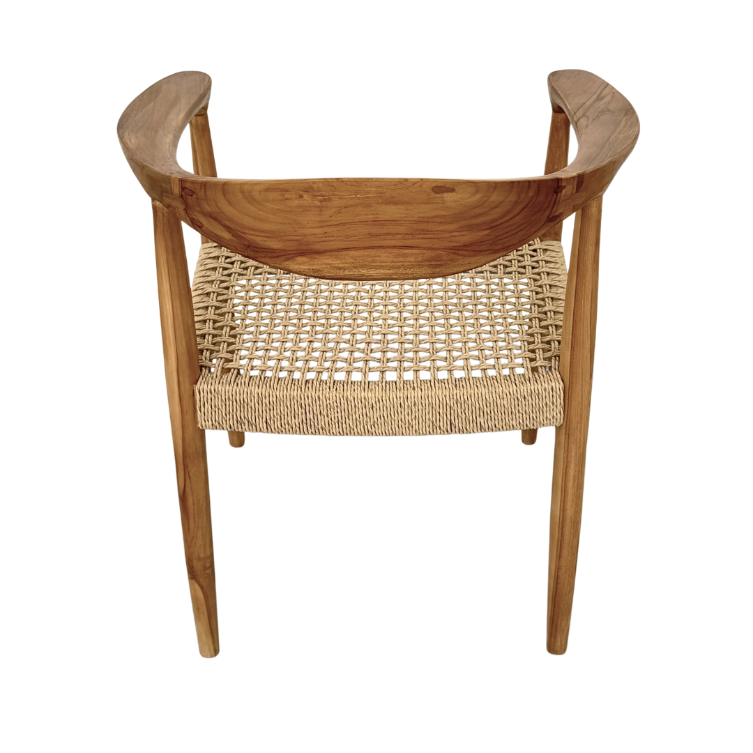 Mur Dining Chair front view with woven rattan seat detail.
