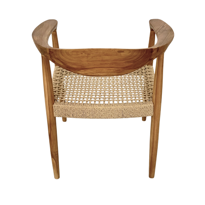 Mur Dining Chair front view with woven rattan seat detail.