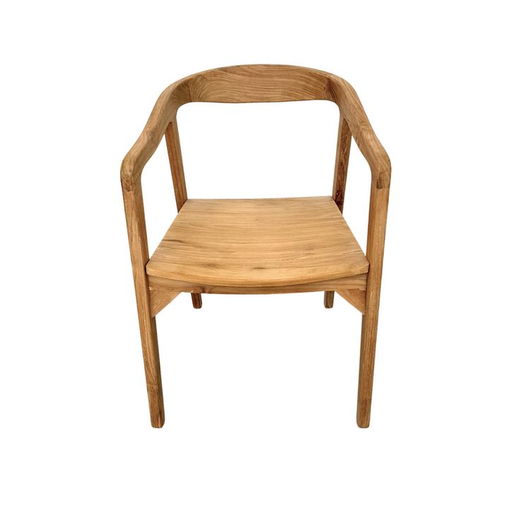 Front view of the Mur Teak Dining Chair made of natural teak wood.