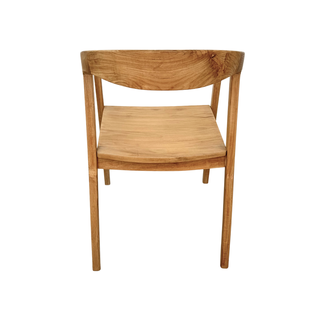 Back view of the Mur Teak Dining Chair made of natural teak wood.