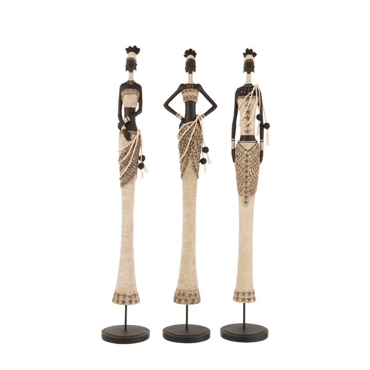 Group view of Musa Girl Stand Deco figures showcasing different poses and handcrafted textile accents.