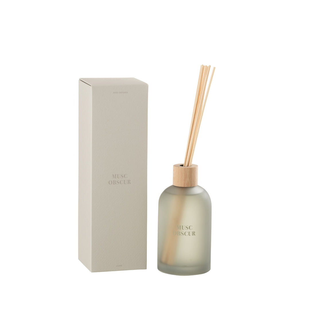Musc Scented Diffuser with reeds and box shown in a clean product shot.