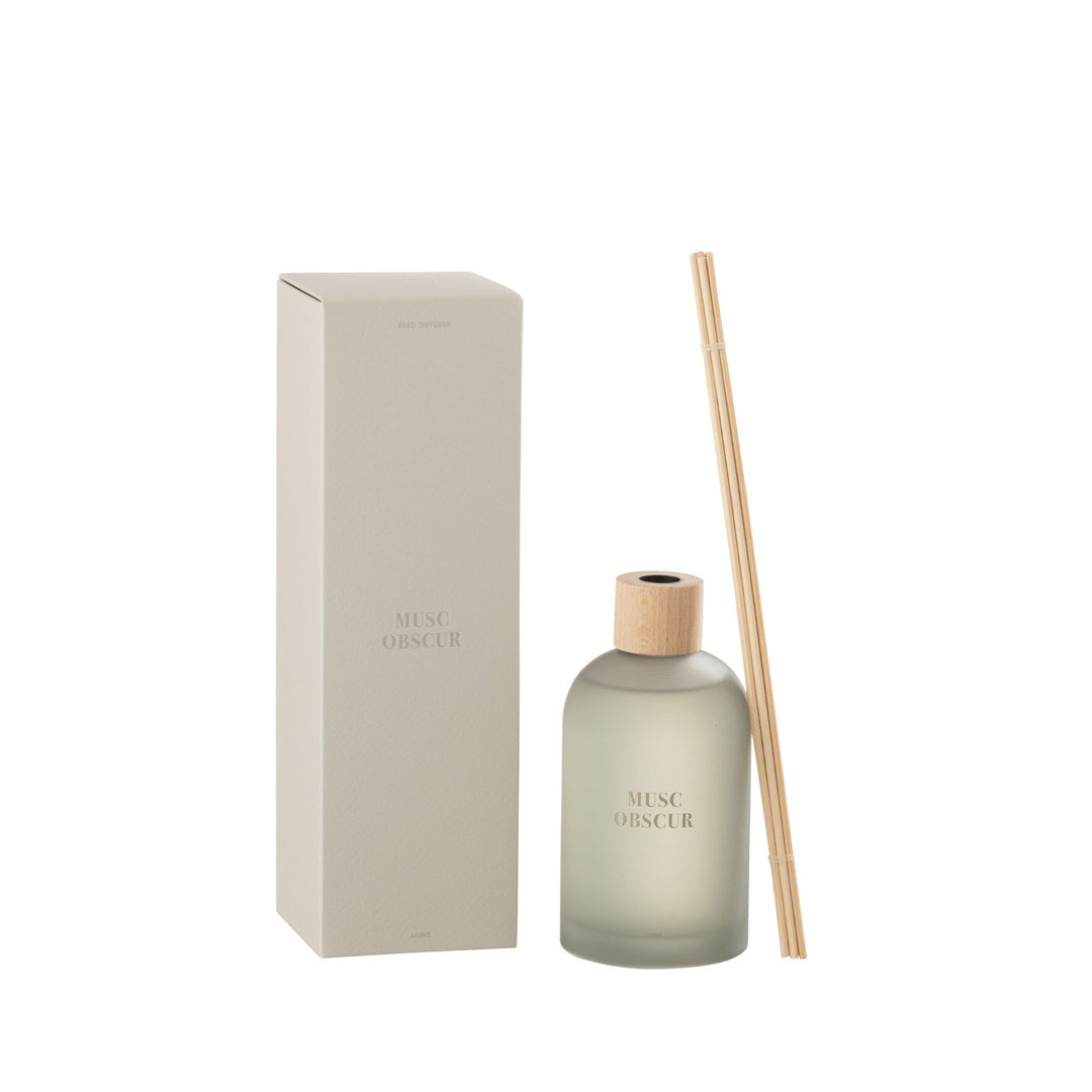 Musc Scented Diffuser with reeds and box shown in a clean product shot.