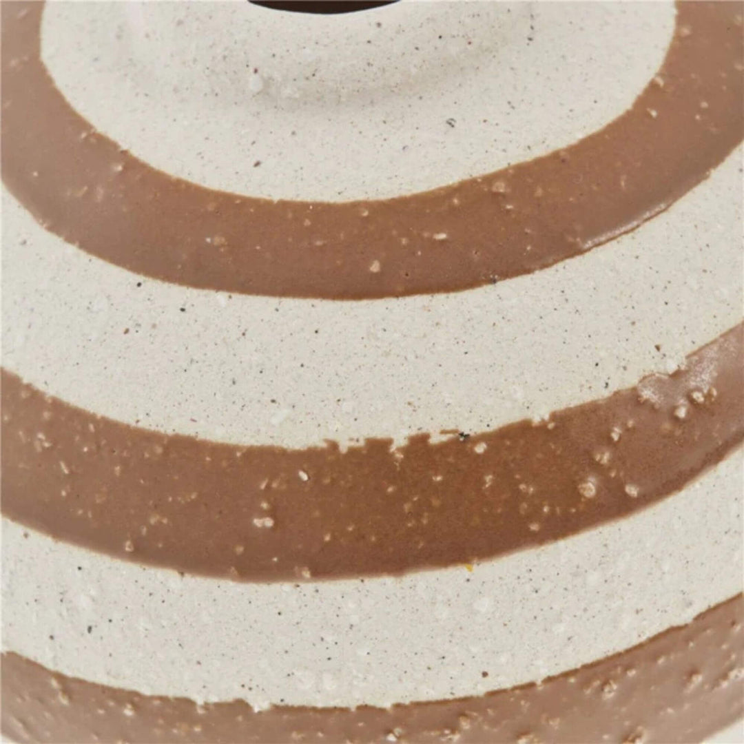 Close-up of Mykonos Vase showing hand-painted striped texture and natural clay finish.


