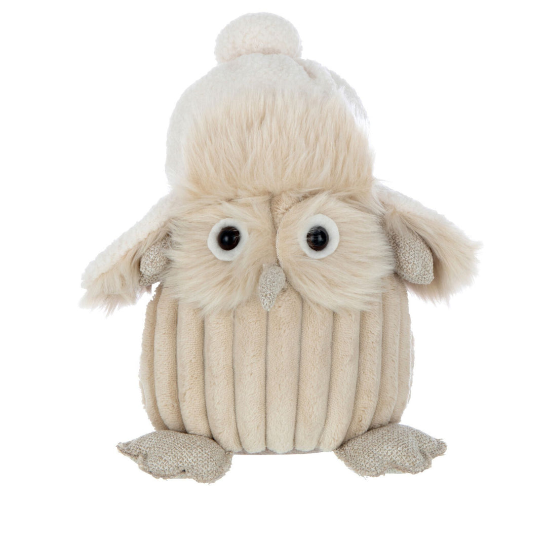 Front view of the Mr. Wise Owl plush figure with cream and beige textures.