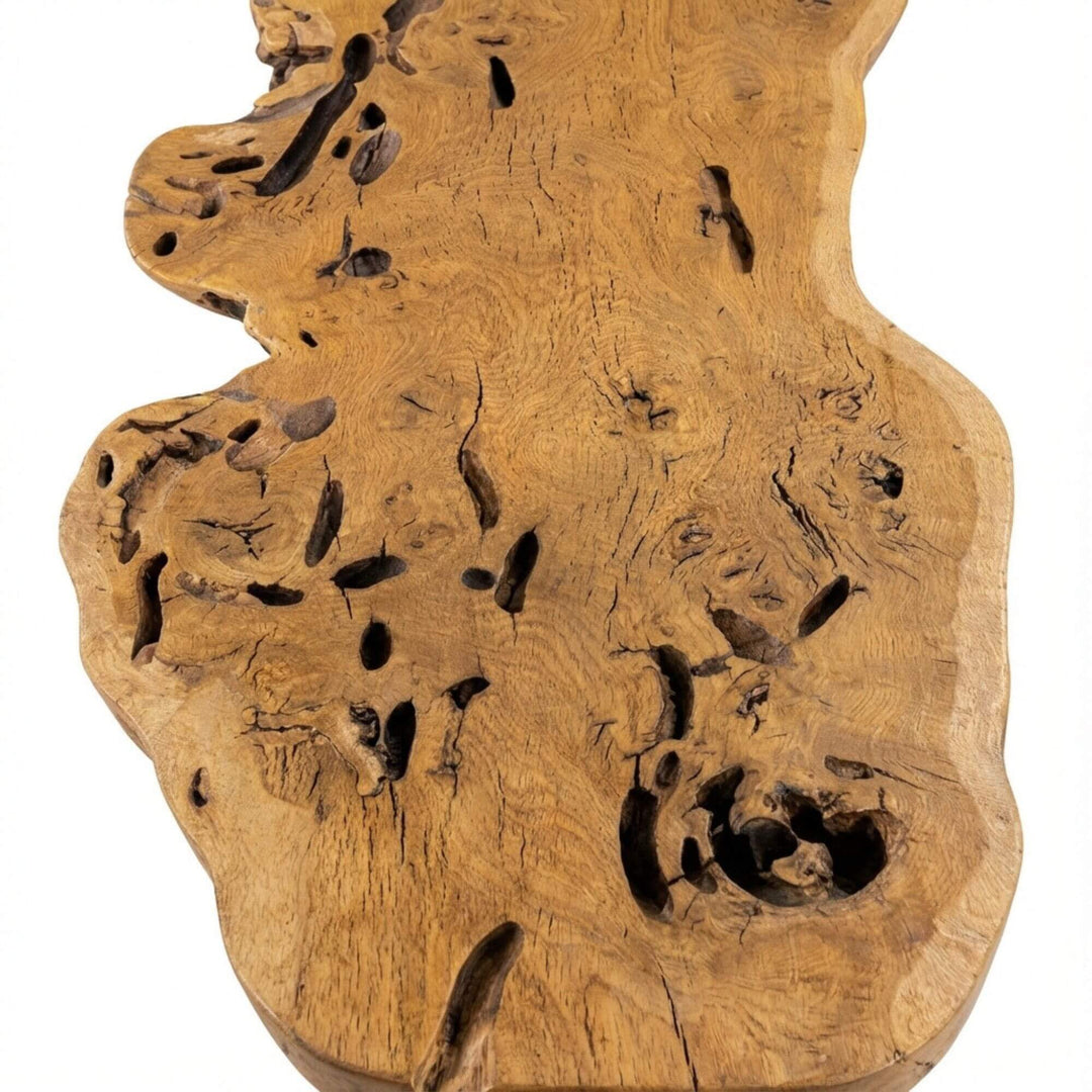 Detail view of Nairobi Coffee Table surface showcasing natural cavities and wood texture.