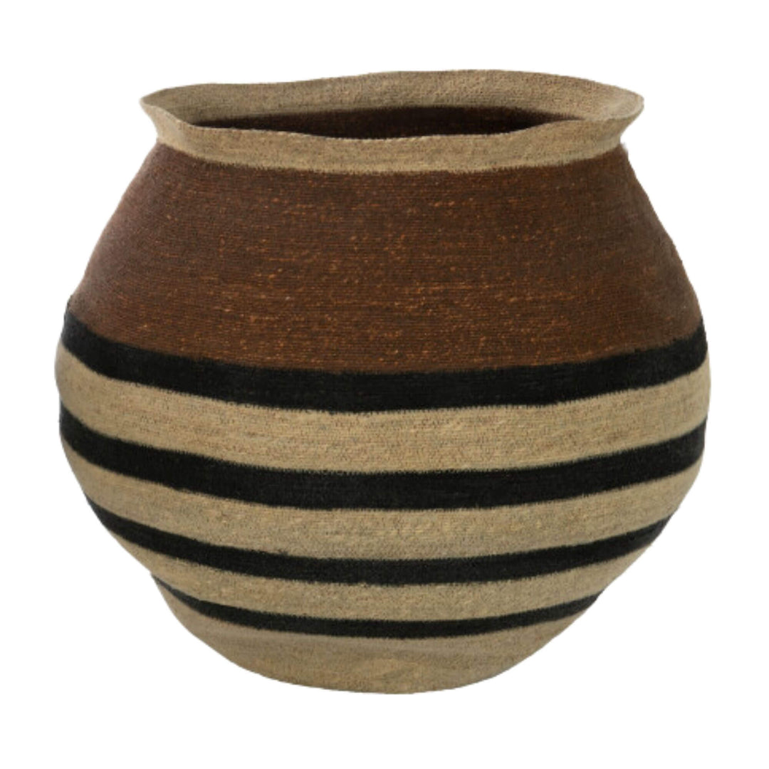 Large Nambia basket, rounded vase shape with black stripes