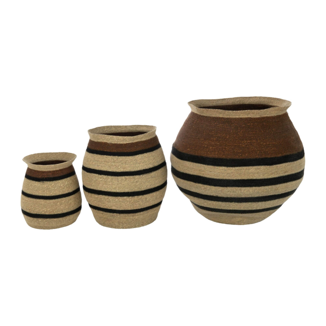 Trio of natural fiber baskets displayed together