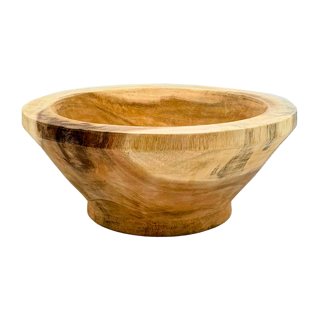 Front view of Nausica Teak Salad Bowl with smooth natural finish.