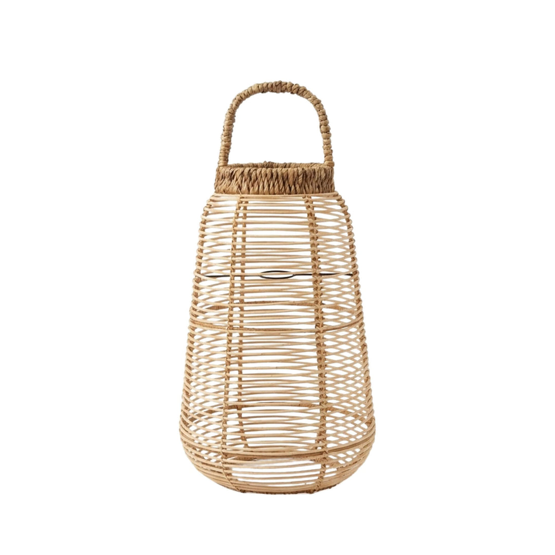 Single Navagio lantern isolated on white background highlighting its elongated silhouette and woven texture.